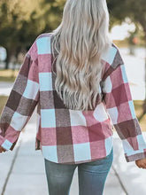 Load image into Gallery viewer, Plaid Color Block Buttoned Long Sleeve Jacket with Pocket pink
