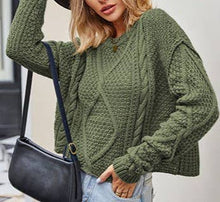 Load image into Gallery viewer, Twisted Button-Knit Loose Crewneck Pullover Sweater
