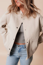 Load image into Gallery viewer, Beige Baseball Collar Snap Button Pocketed Bomber Jacket
