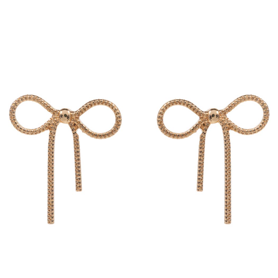 Bow Ribbon Knob Metal Stud Post Earrings: ONE SIZE / GD