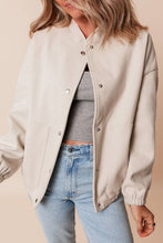 Load image into Gallery viewer, Beige Baseball Collar Snap Button Pocketed Bomber Jacket
