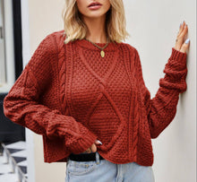 Load image into Gallery viewer, Twisted Button-Knit Loose Crewneck Pullover Sweater
