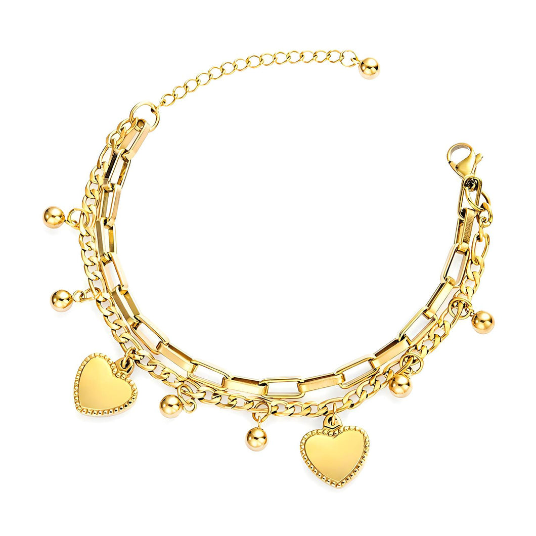 18K gold plated Stainless steel Hearts  bracelet