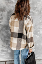 Load image into Gallery viewer, Plaid Color Block Buttoned Long Sleeve Jacket with Pocket pink
