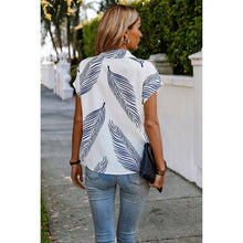 Load image into Gallery viewer, Leaf Print Button Front Open Loose Fit Blouse: WHTIE BLUE LEAF / M
