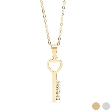 18K Gold Stainless Steel Amour Key Pendant Necklace