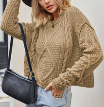 Load image into Gallery viewer, Twisted Button-Knit Loose Crewneck Pullover Sweater
