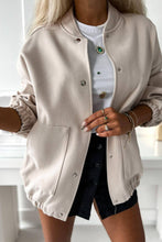 Load image into Gallery viewer, Beige Baseball Collar Snap Button Pocketed Bomber Jacket
