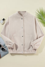 Load image into Gallery viewer, Beige Baseball Collar Snap Button Pocketed Bomber Jacket
