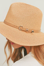 Load image into Gallery viewer, PU Leather Buckled Band Panama Hat: Taupe
