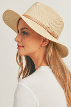 Load image into Gallery viewer, PU Leather Buckled Band Panama Hat: Taupe
