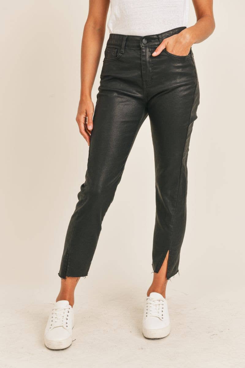 Girl On Top Coated Denim Stretch Pant: BLACK