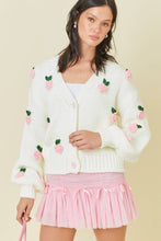 Load image into Gallery viewer, Sweater with flower applique and contrast buttons: WHITE/PINK
